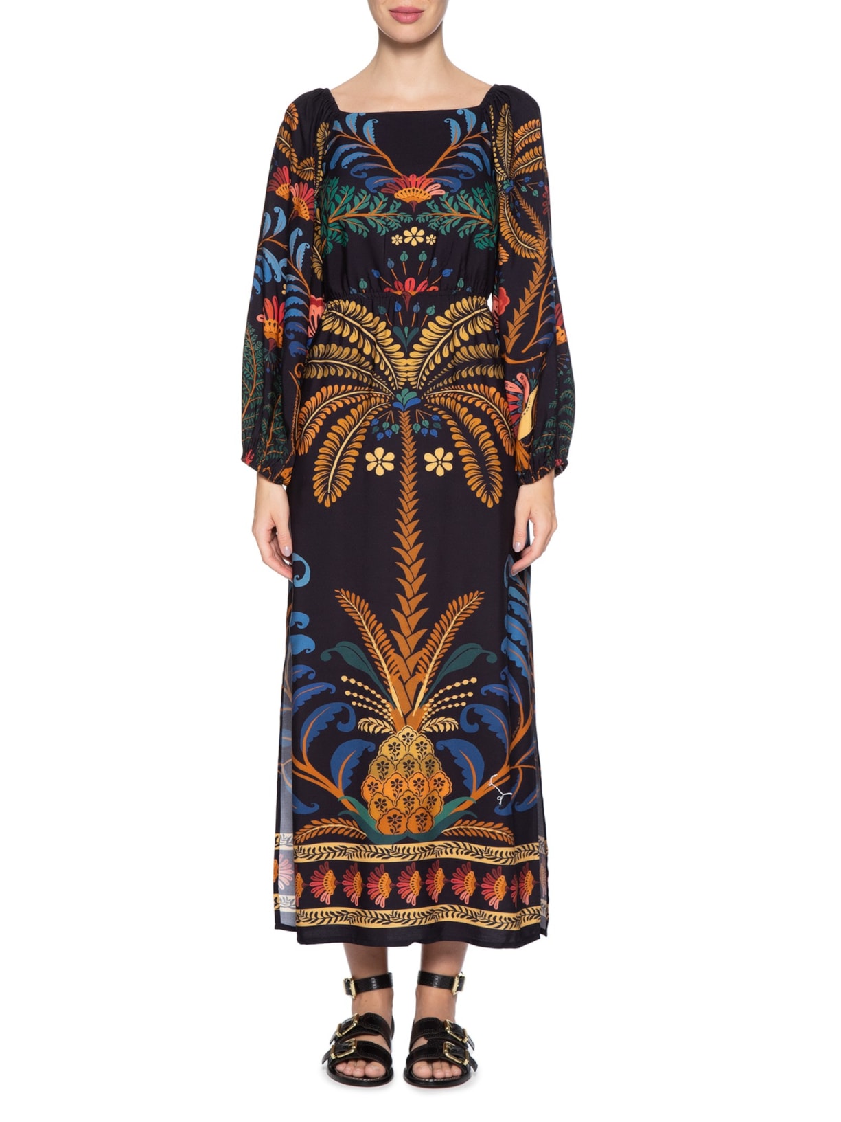 Vestido Midi Jardim Clássico Preto Farm