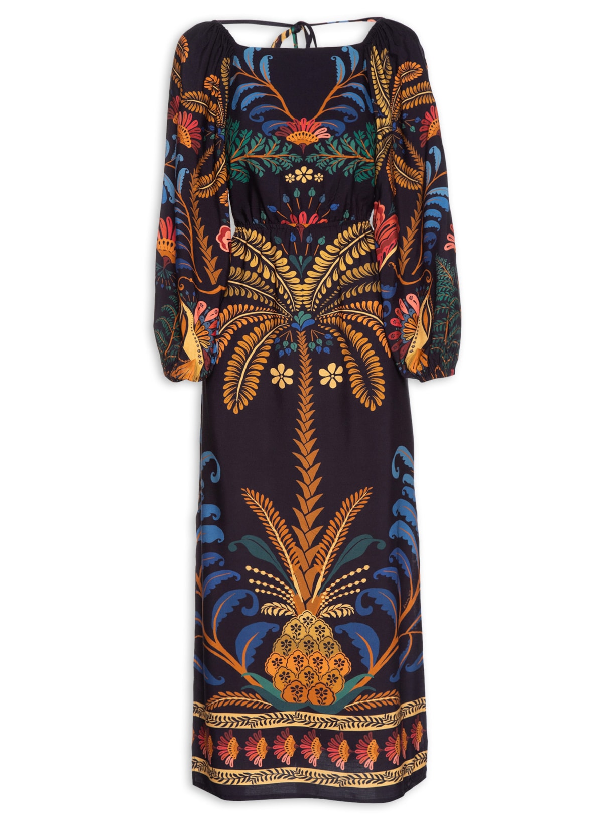Vestido Midi Jardim Clássico - Preto
