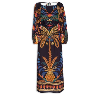 Vestido Midi Jardim Clássico - Preto