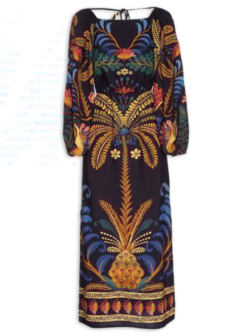 Vestido Midi Jardim Clássico - Preto