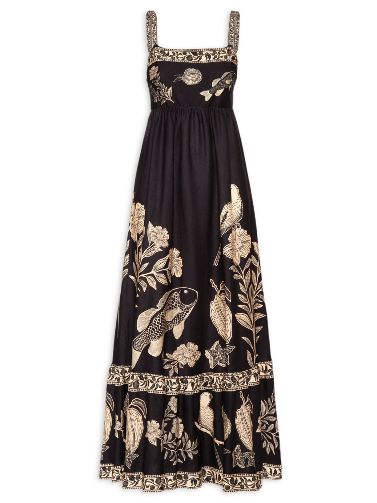 Vestido Midi Jardim De Cordel - Preto