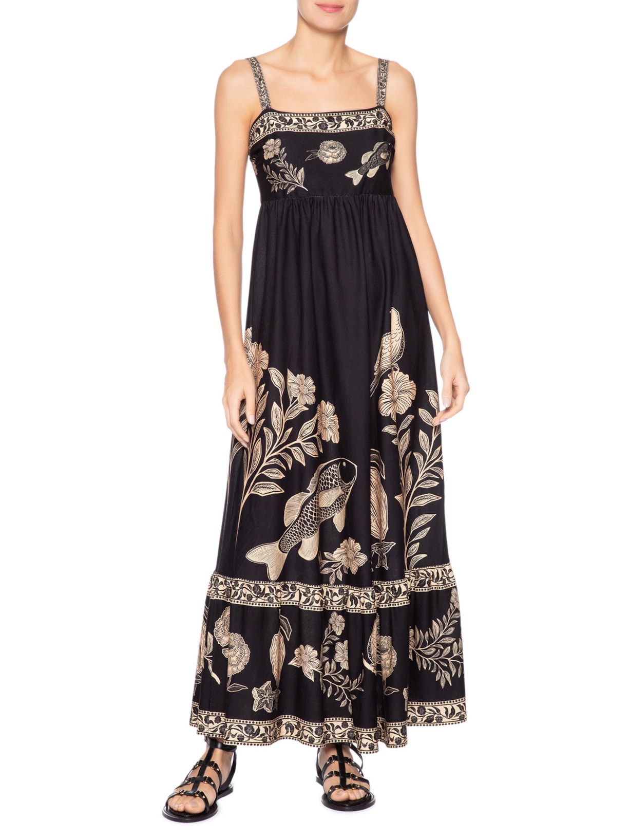 Vestido Midi Jardim De Cordel Preto Farm
