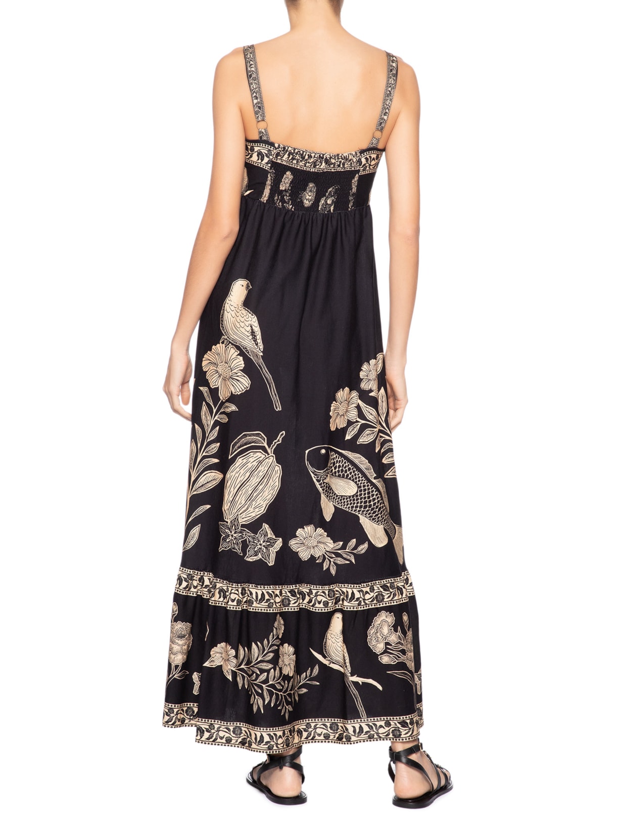 Vestido Midi Jardim De Cordel Preto Farm