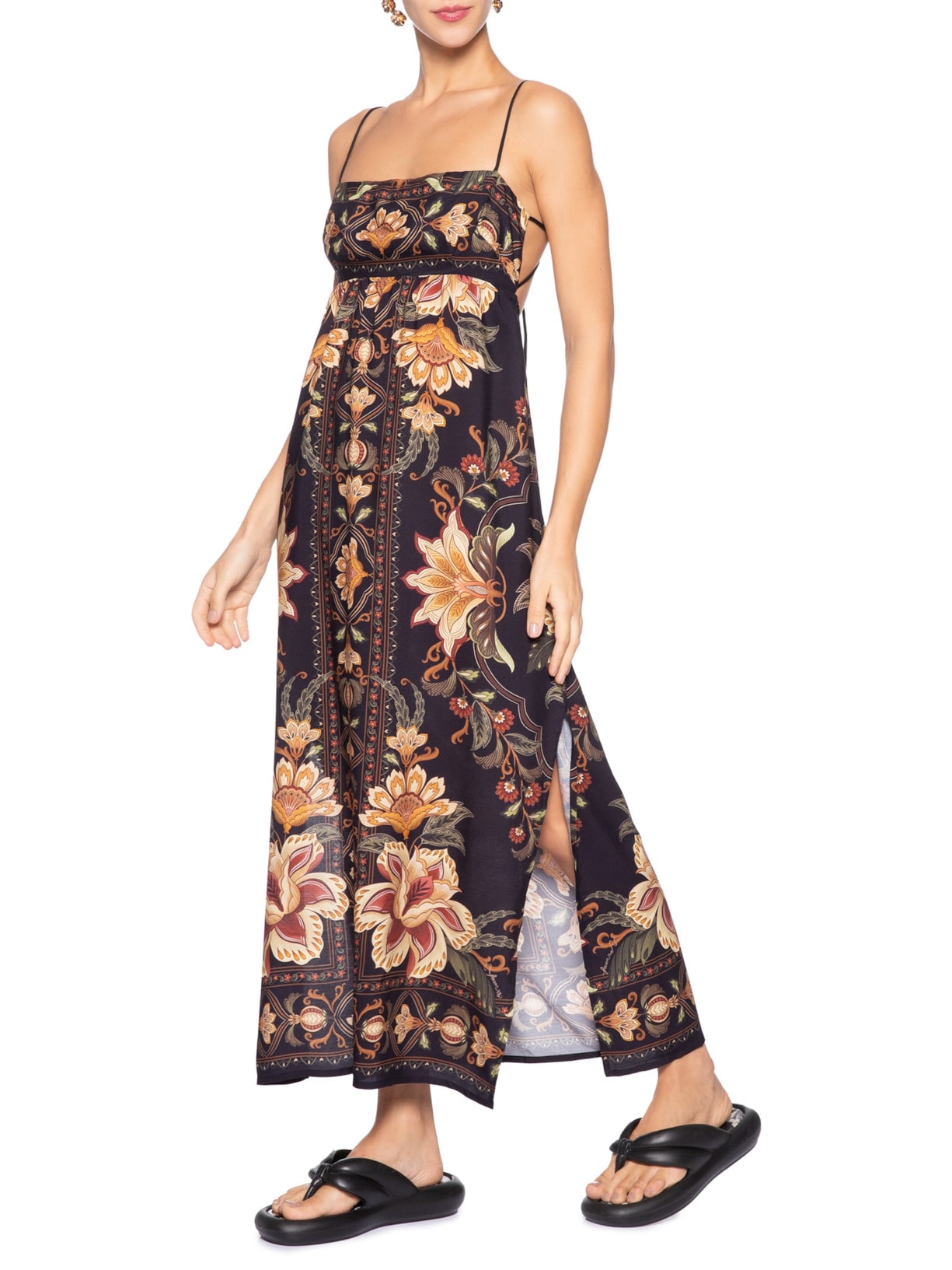 Vestido Midi Jardim Majestoso Preto Farm