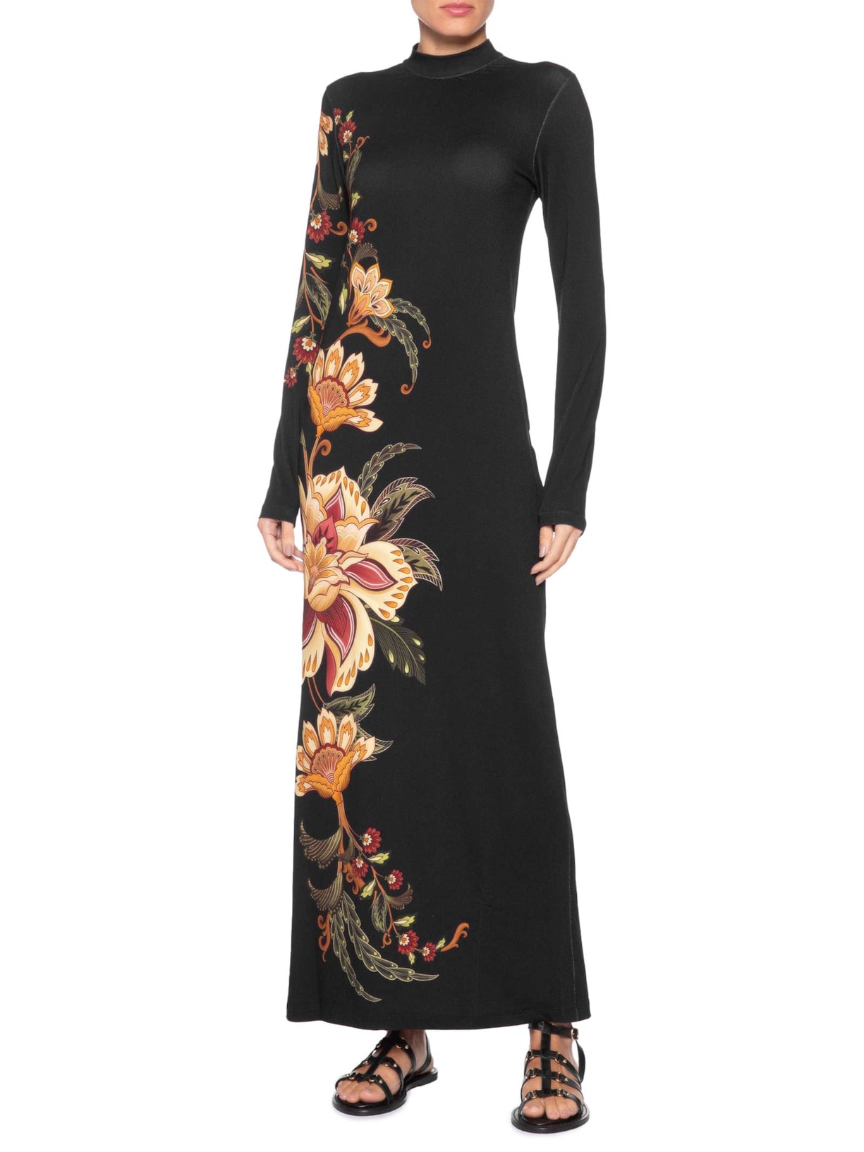 Vestido Midi Jardim Majestoso Preto Farm