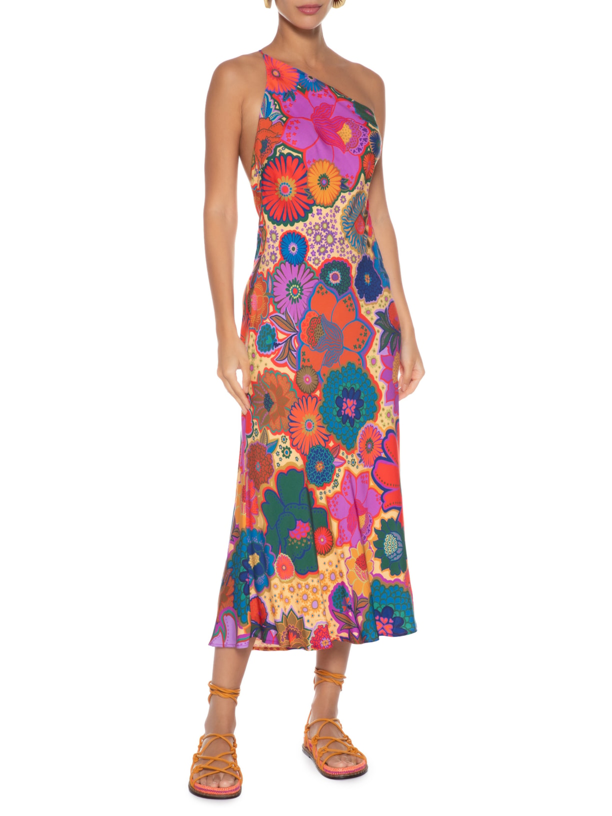 Vestido Midi Jardim Retro Rosa Farm