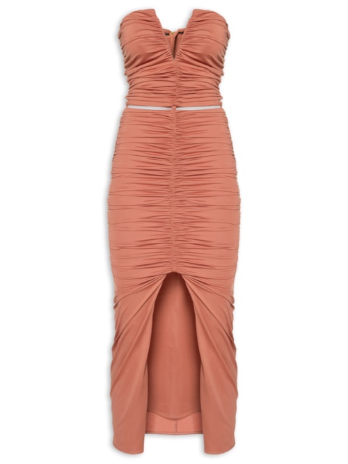 Vestido Midi Jersey Sem Alça Com Recorte - Rosa