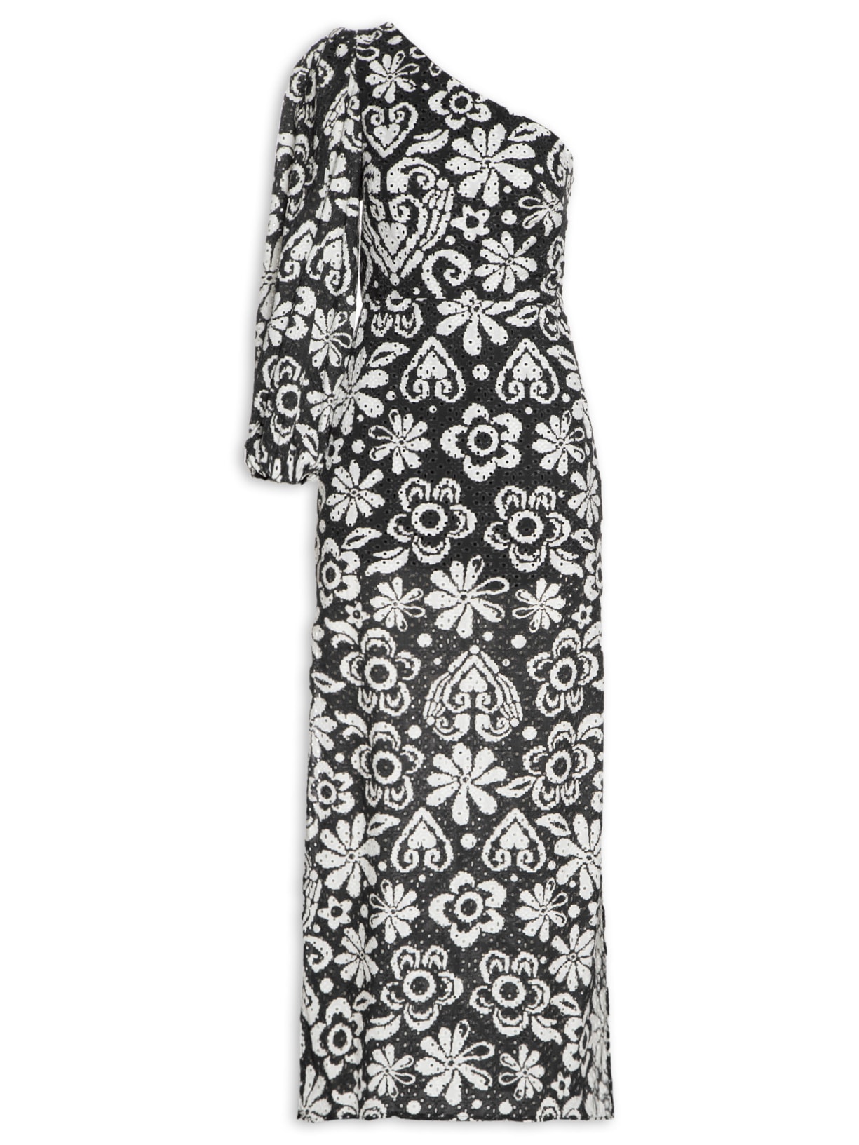 Vestido Midi Laise Estampa Afeto - Preto