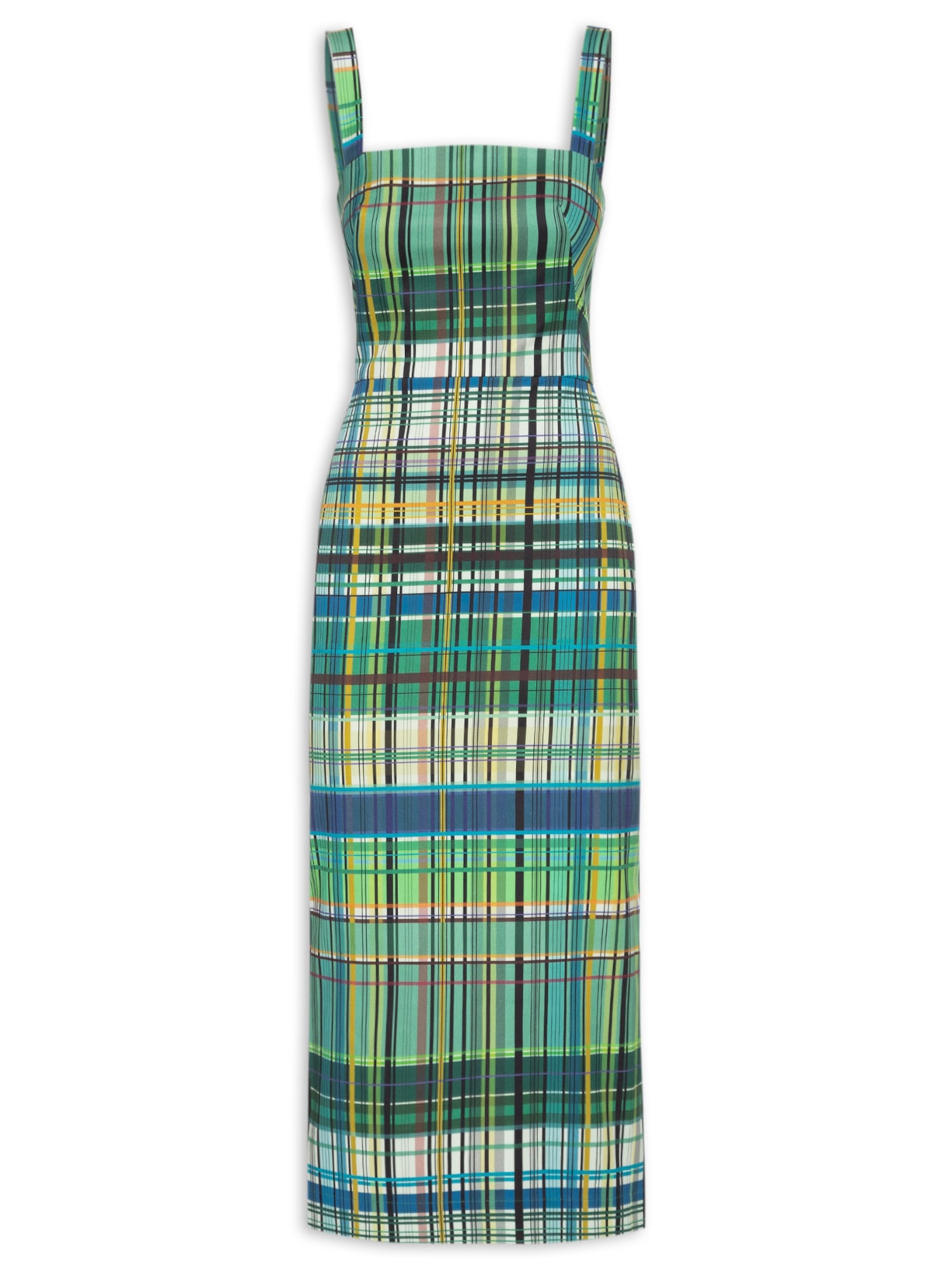 Vestido Midi Lápis Decote Reto - Verde