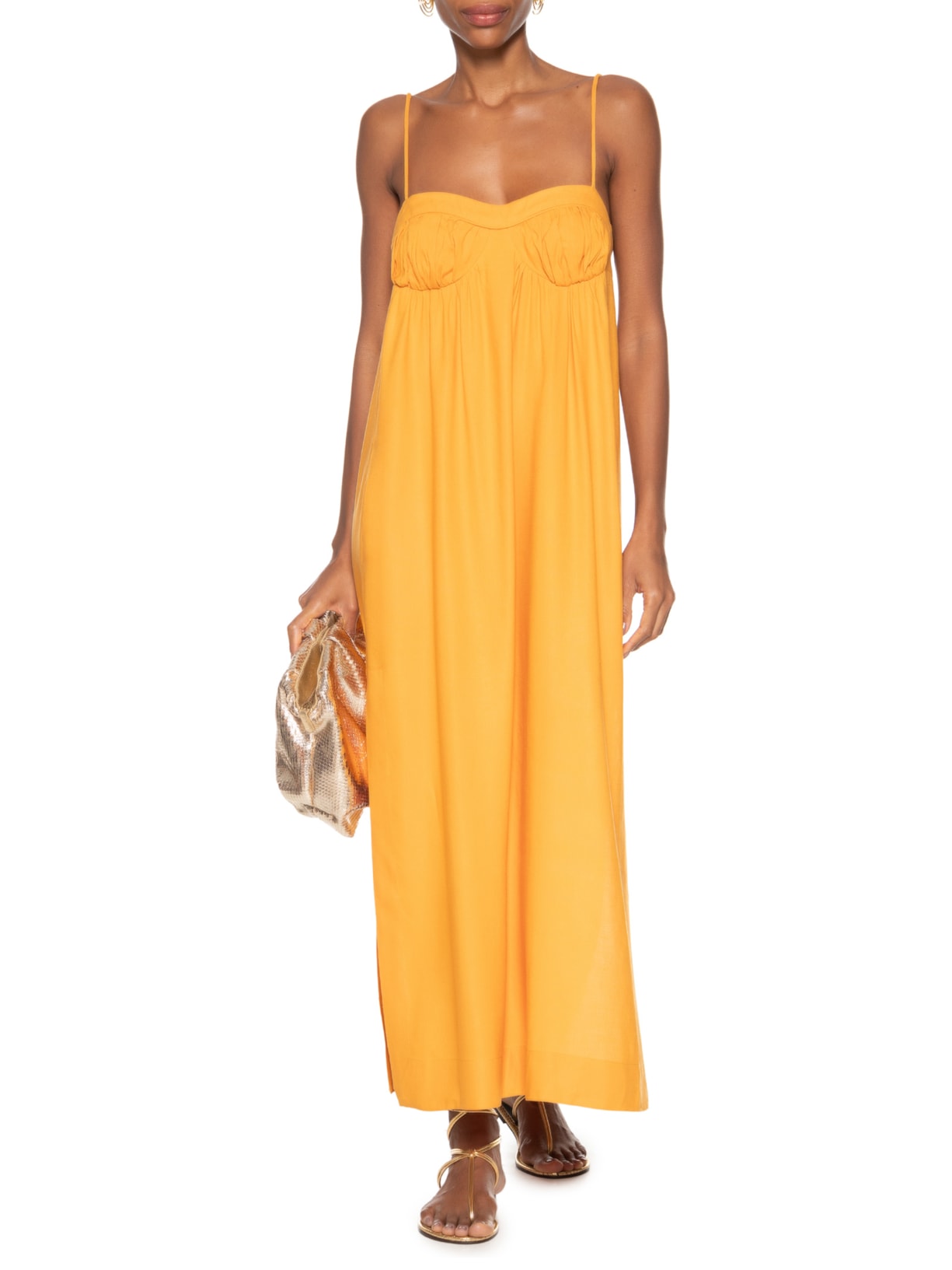 Vestido Midi Laranja Busto Franzido Laranja Animale