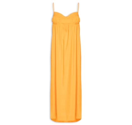 Vestido Midi Laranja Busto Franzido - Laranja