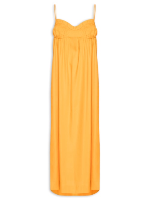 Vestido Midi Laranja Busto Franzido - Laranja
