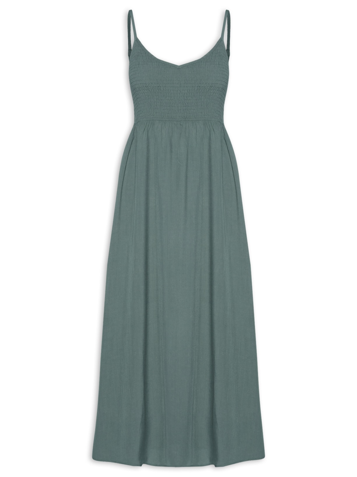 Vestido Midi Lastex Acinturado Verde Basiq