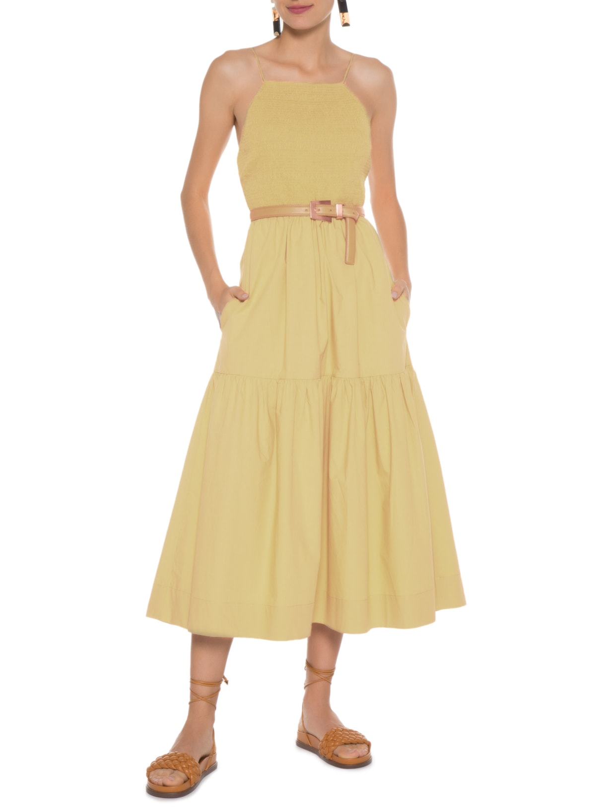 Vestido Midi Lastex Color Amarelo Animale