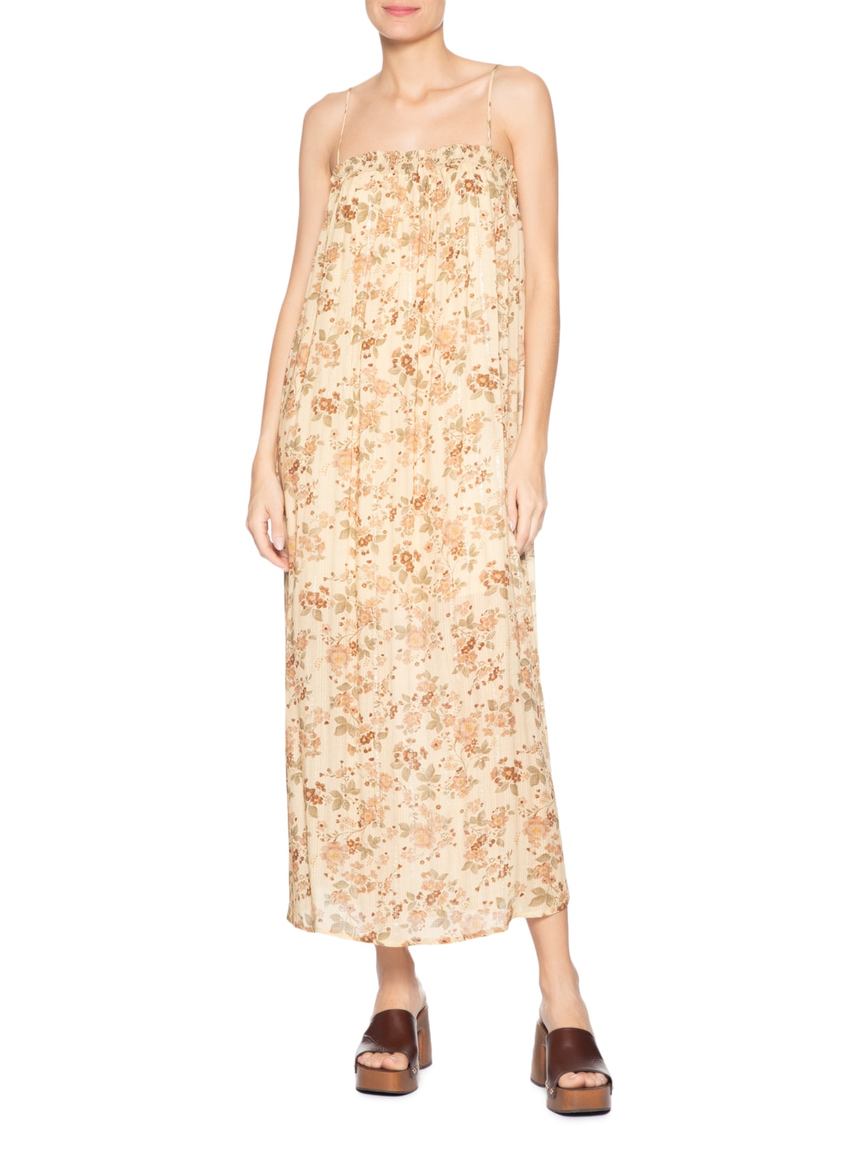 Vestido Midi Lastéx Estampa Blush Bege Maria Filó