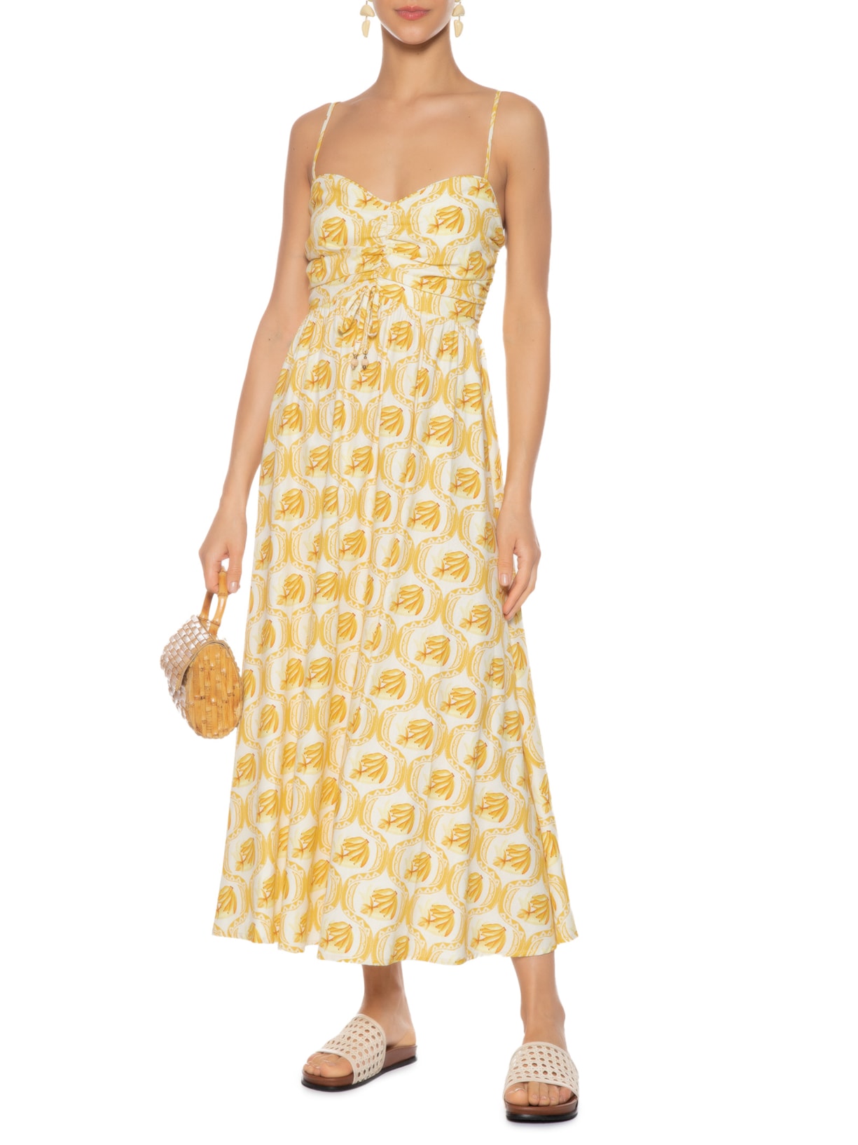 Vestido Midi Lembrança De Verão Banana Amarelo Farm