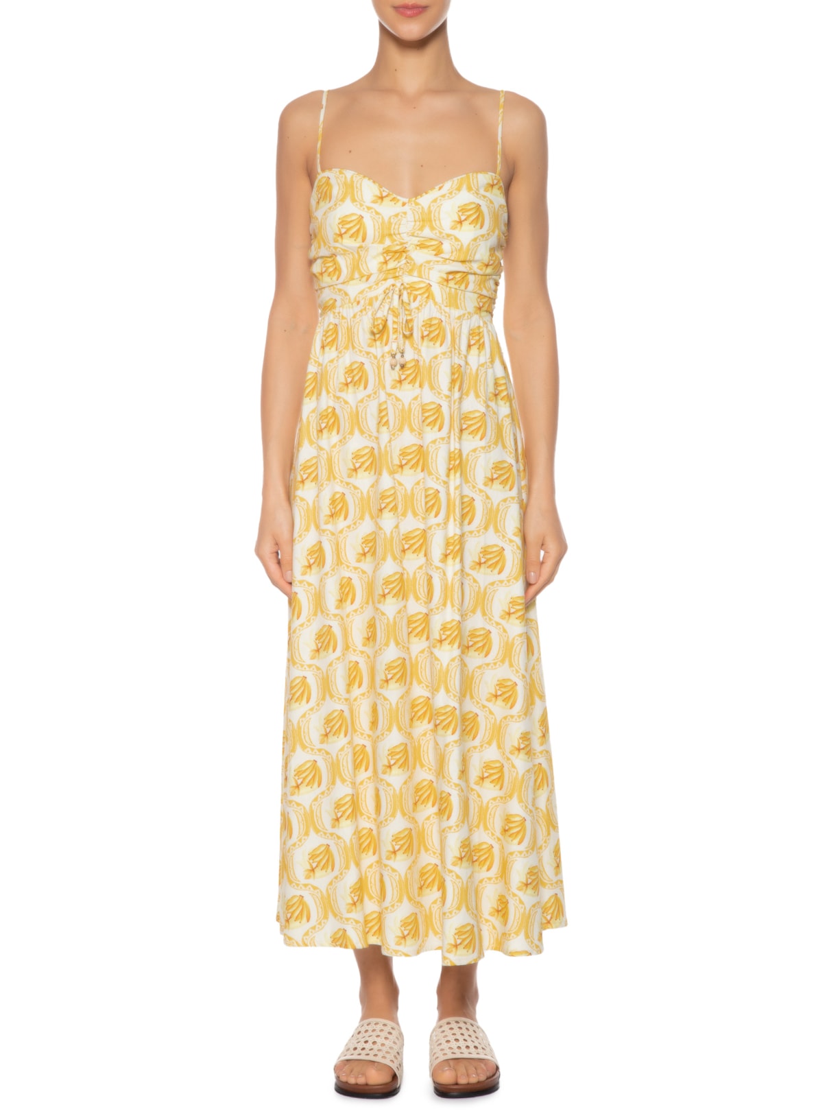 Vestido Midi Lembrança De Verão Banana Amarelo Farm