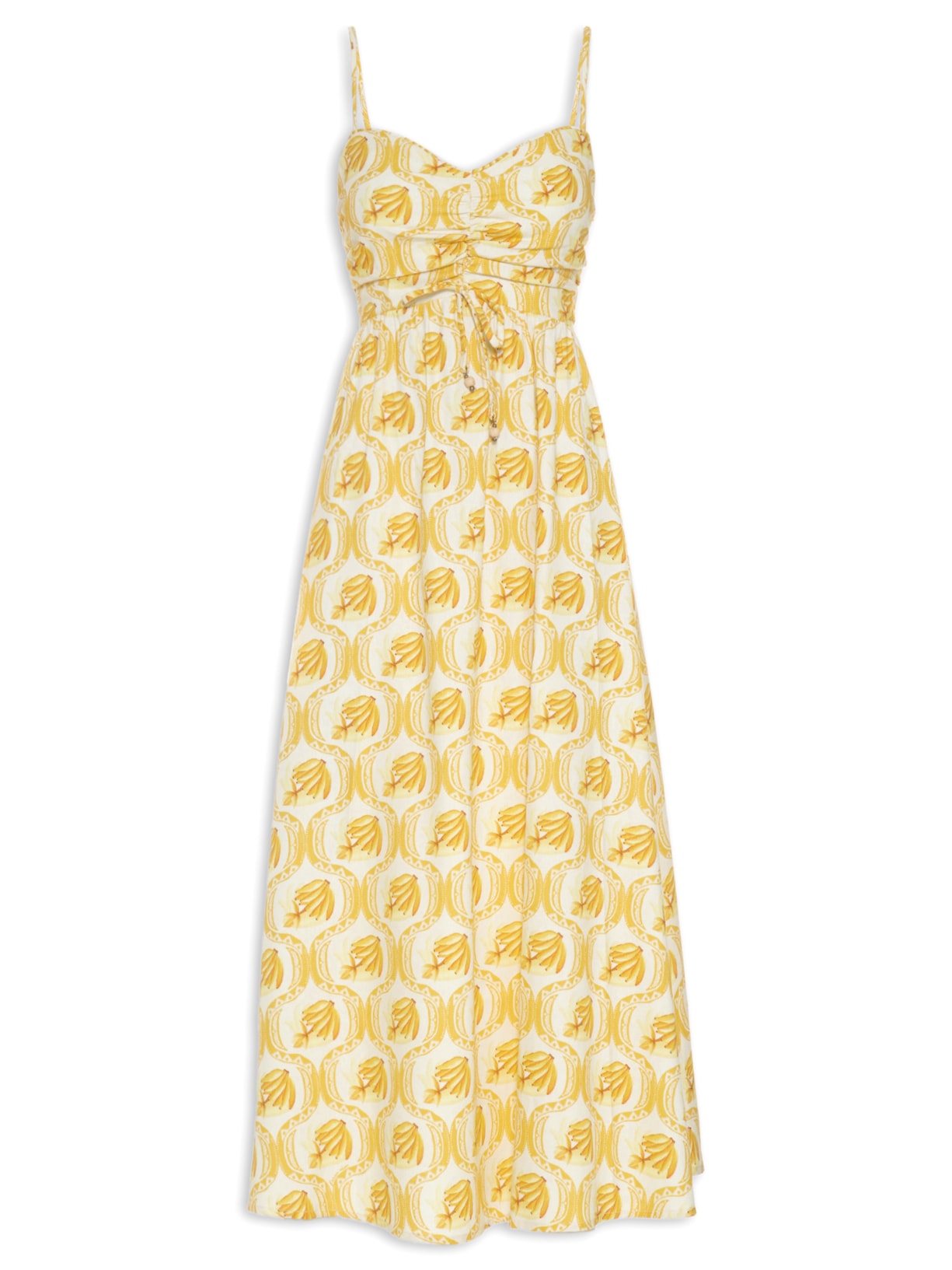 Vestido Midi Lembrança De Verão Banana Amarelo Farm
