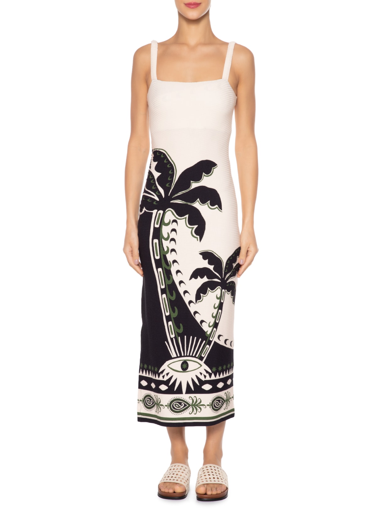 Vestido Midi Lenço Astral Bege Farm