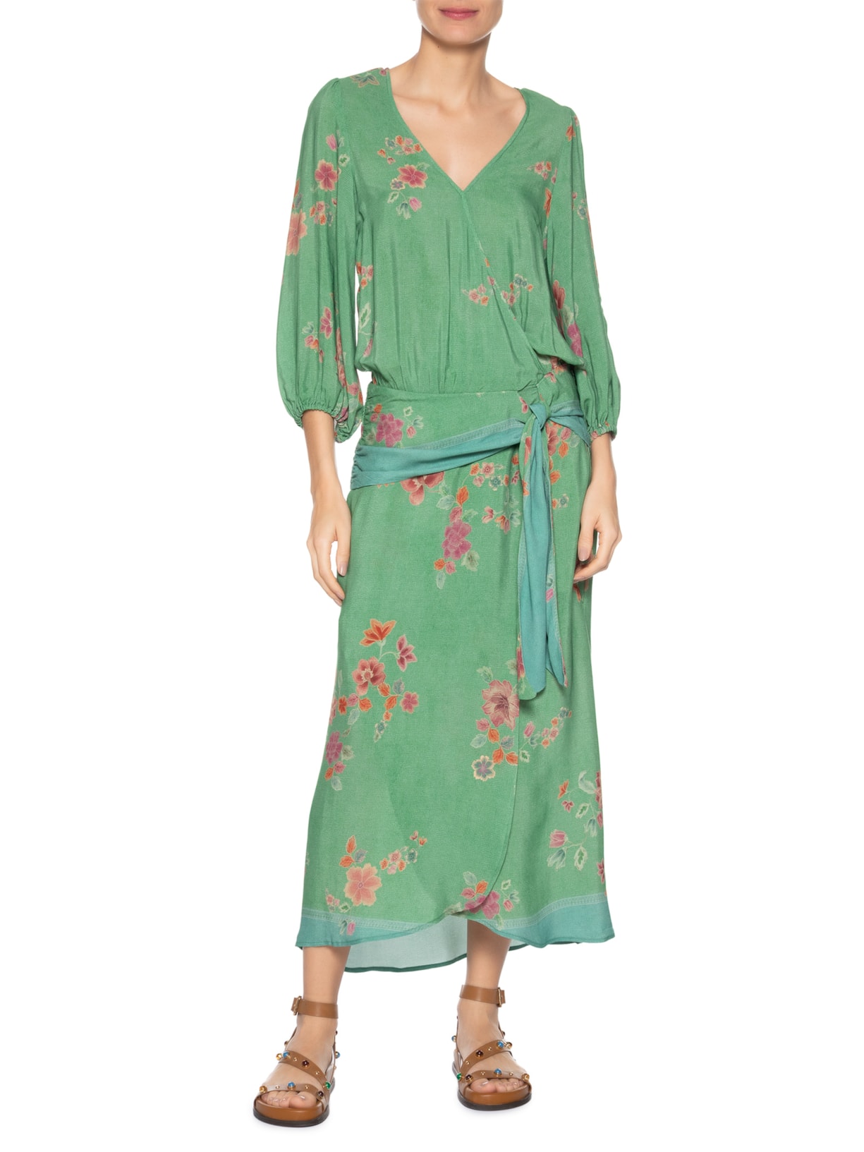 Vestido Midi Lenço Estampa Bliss Verde Maria Filó