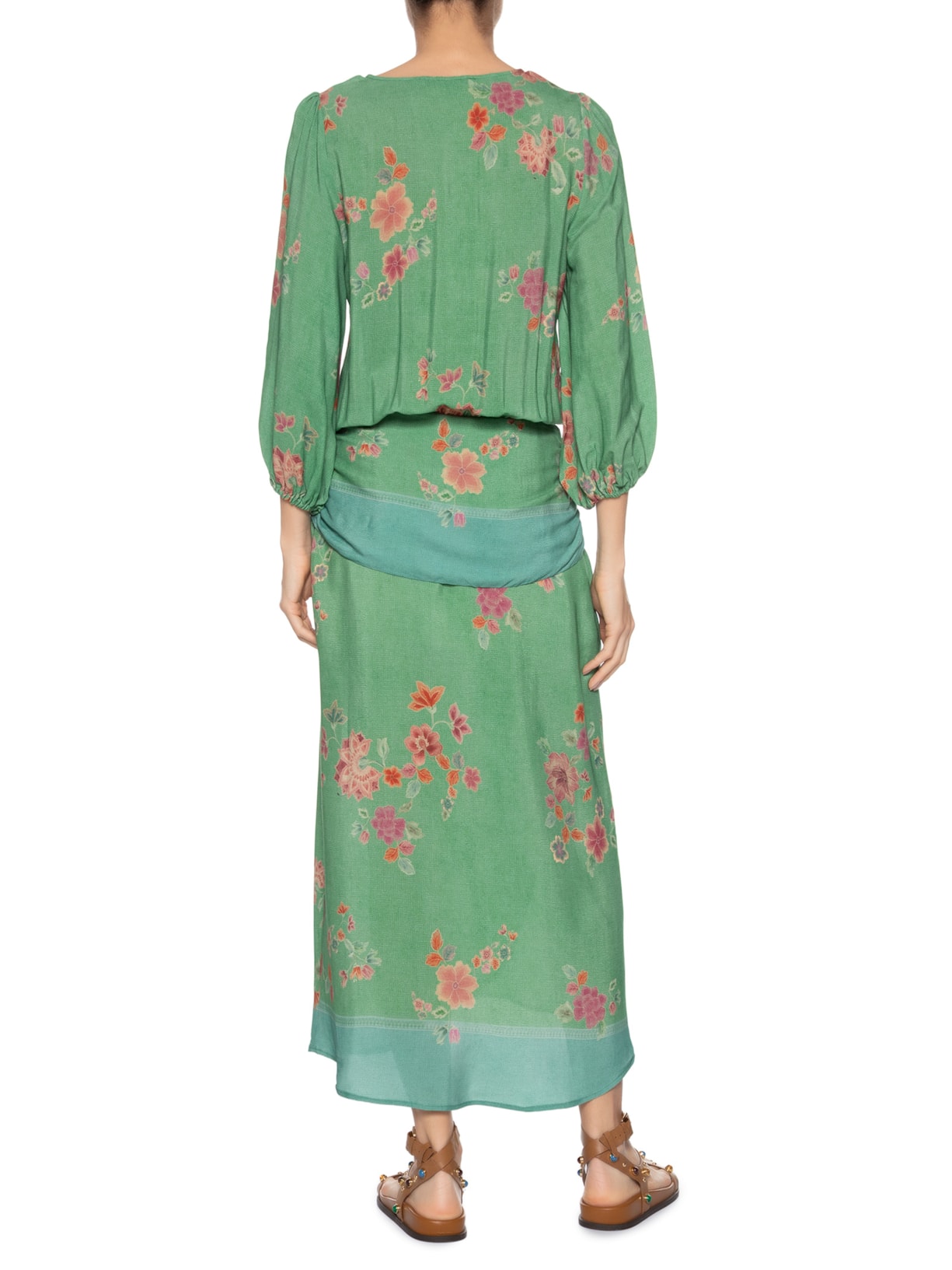 Vestido Midi Lenço Estampa Bliss Verde Maria Filó