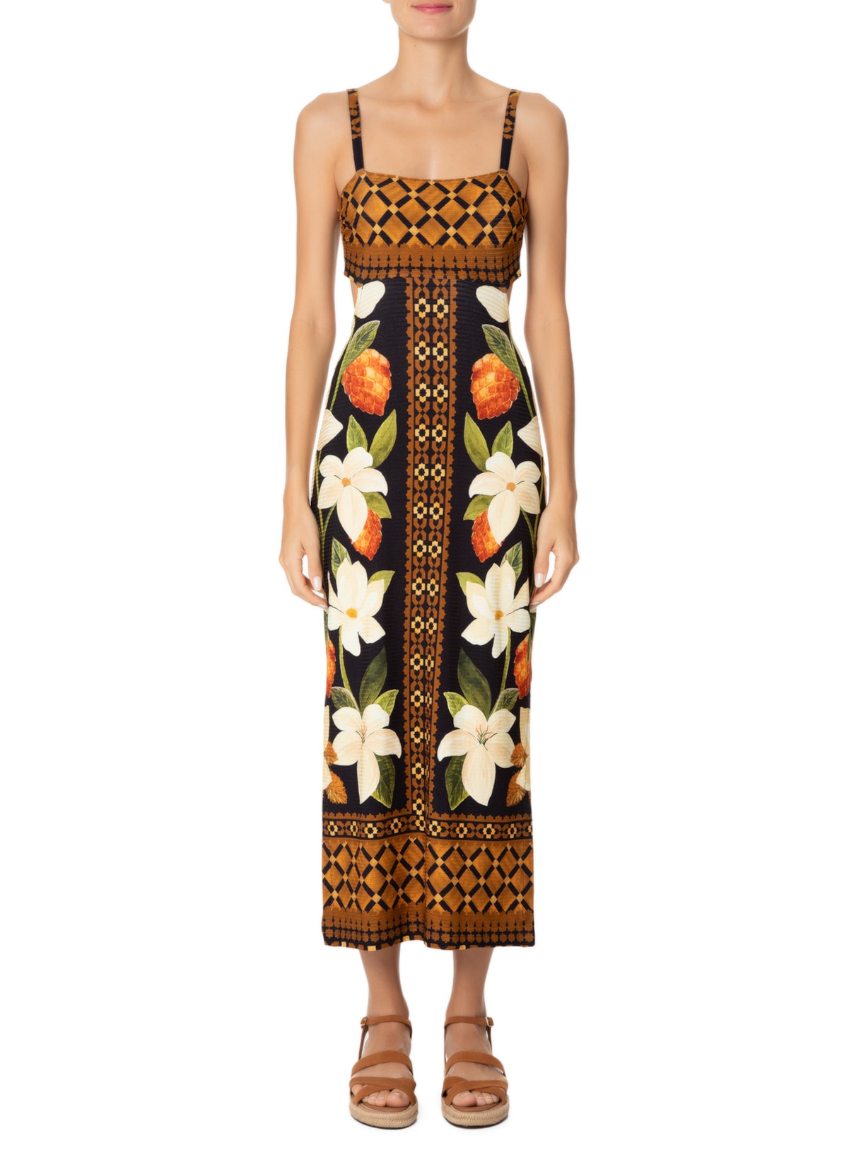 Vestido Midi lenço Floral Preto Farm