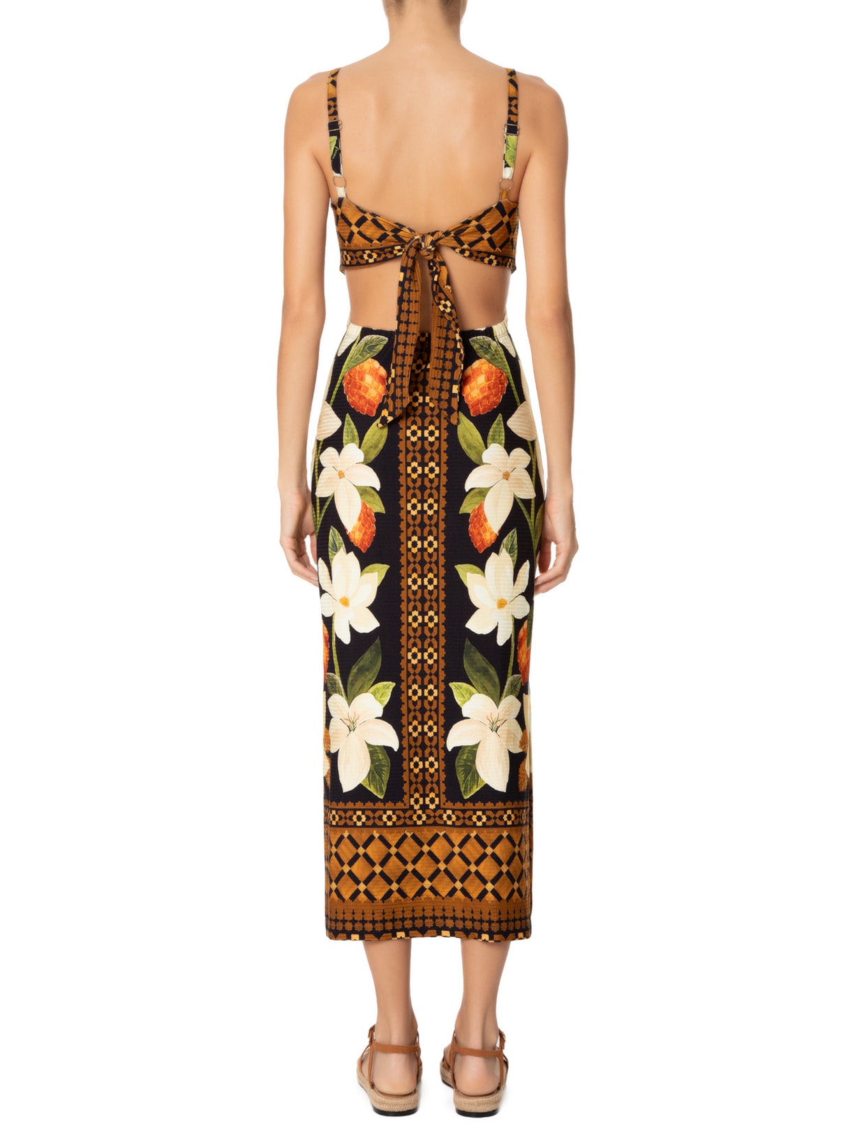 Vestido Midi lenço Floral Preto Farm