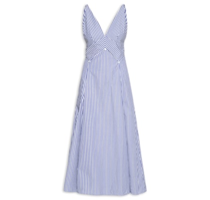 Vestido Midi Lenço Listras - Azul