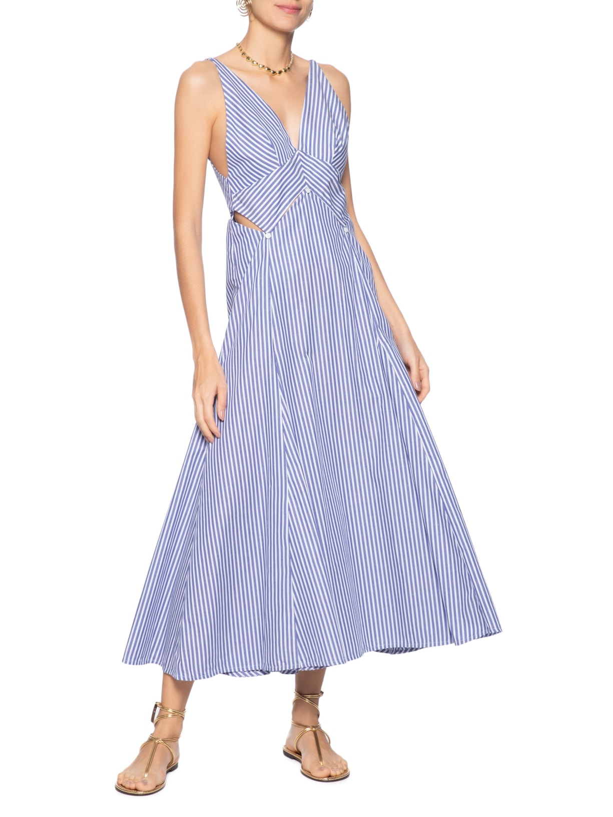 Vestido Midi Lenço Listras Azul Animale