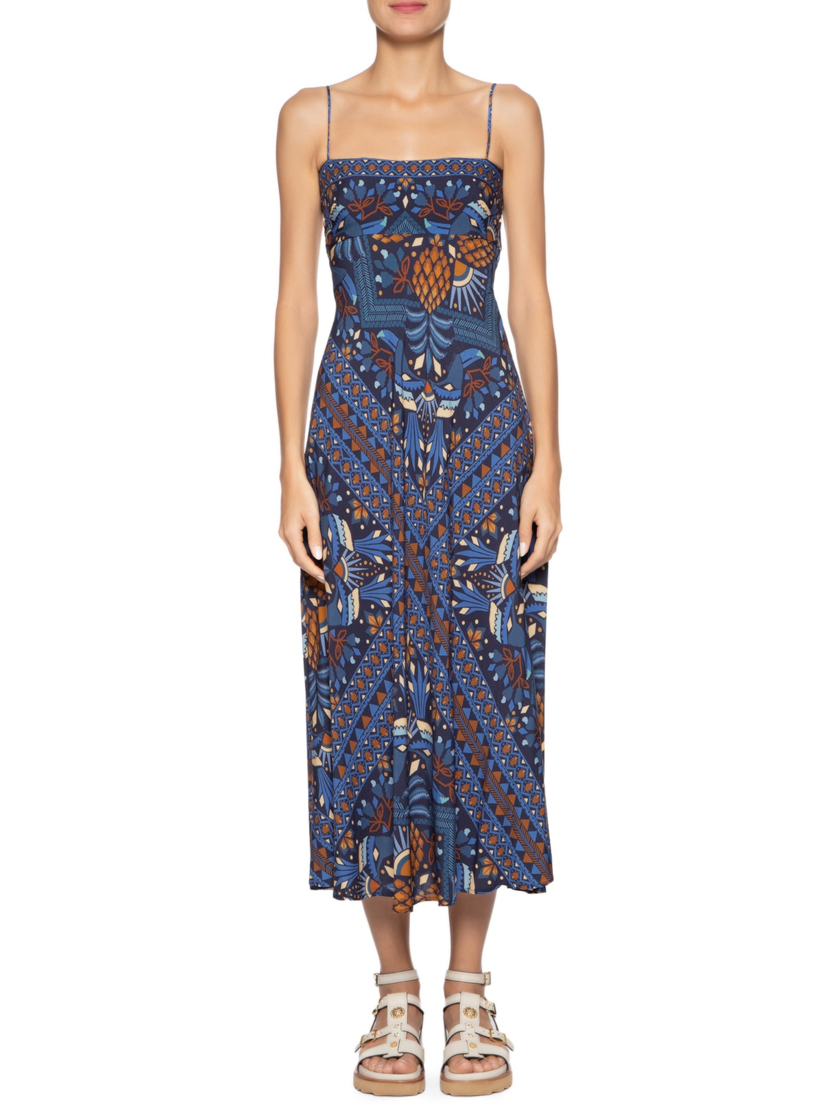 Vestido Midi Lenço Magia Tropical Azul Farm