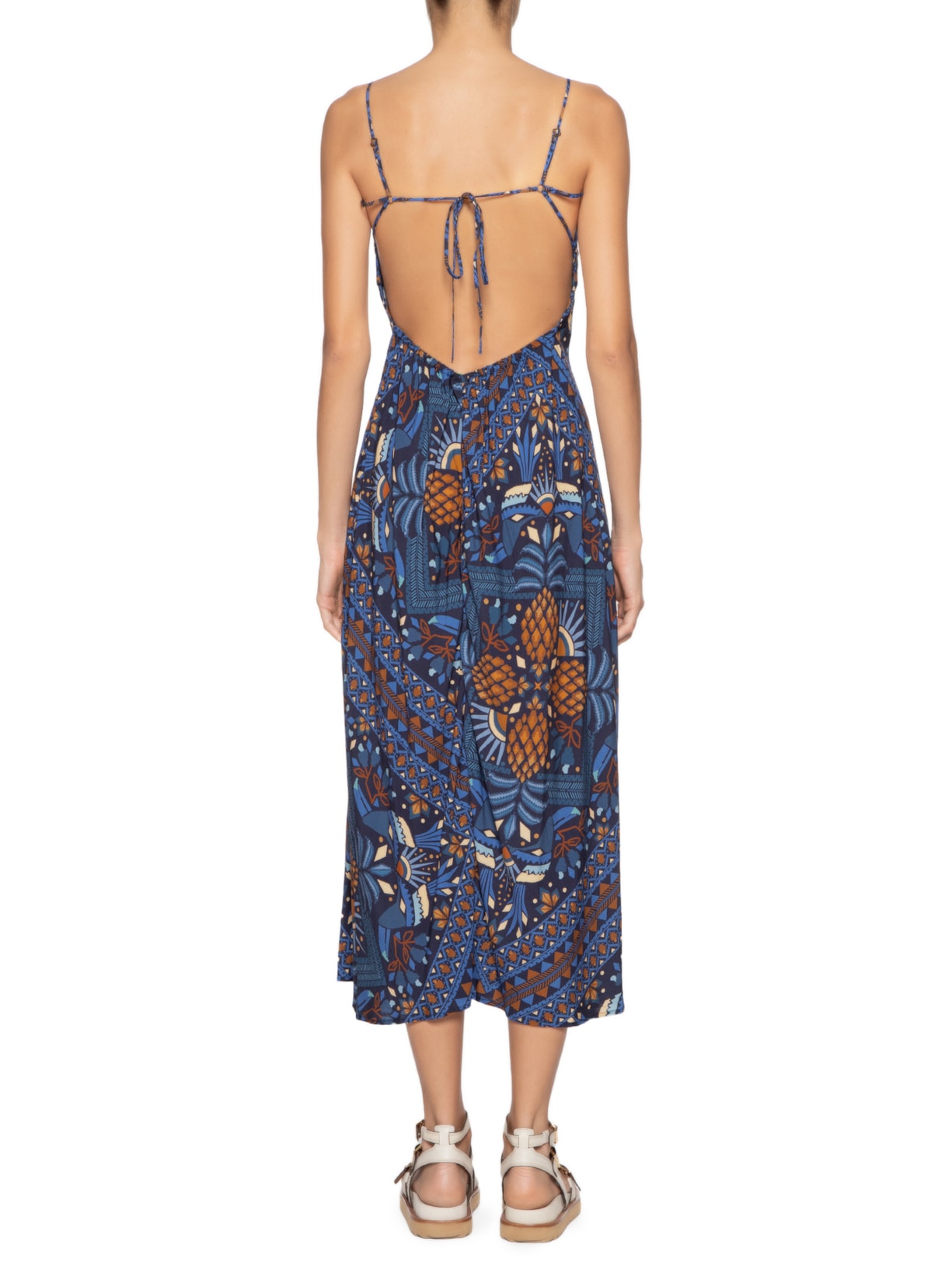 Vestido Midi Lenço Magia Tropical Azul Farm