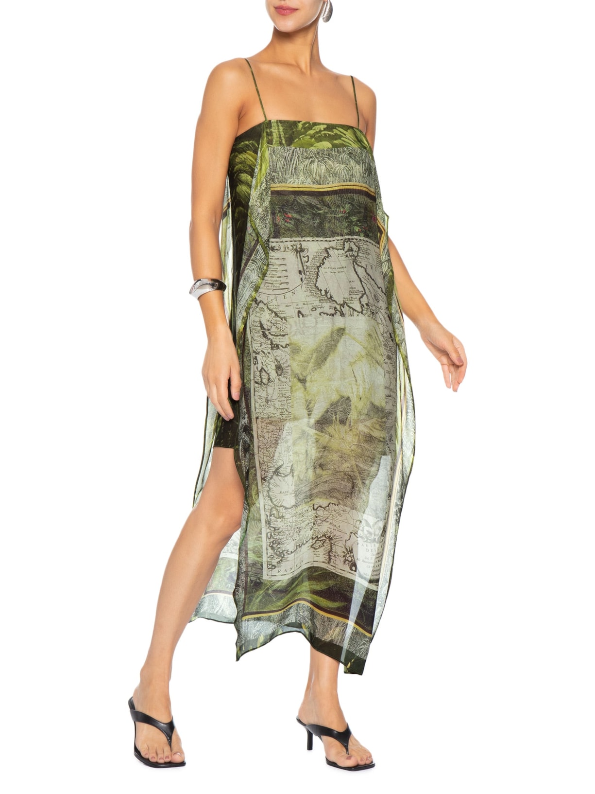Vestido Midi Lenço Mapa Verde Animale