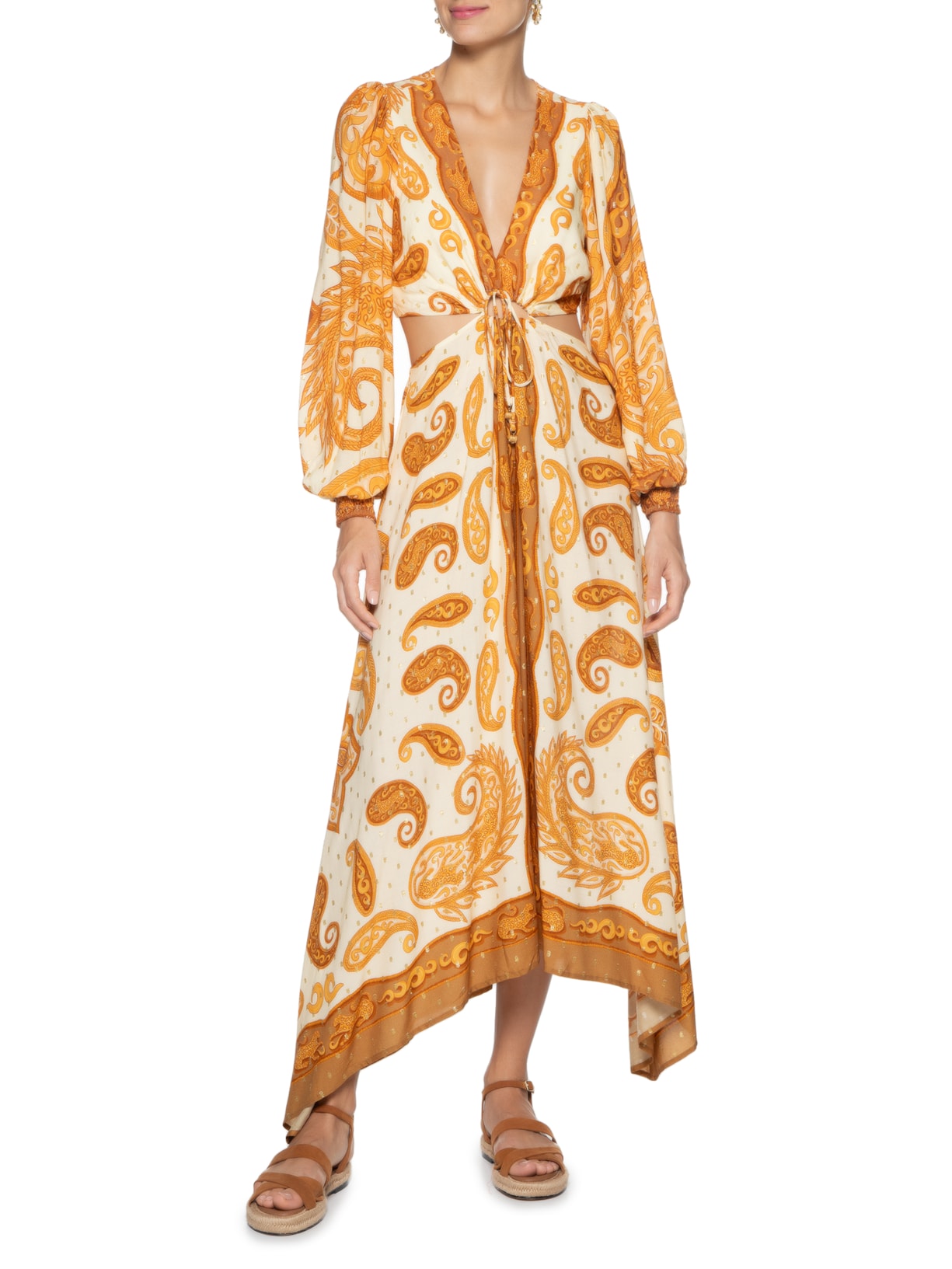 Vestido Midi Lenço Paisley Amarelo Farm