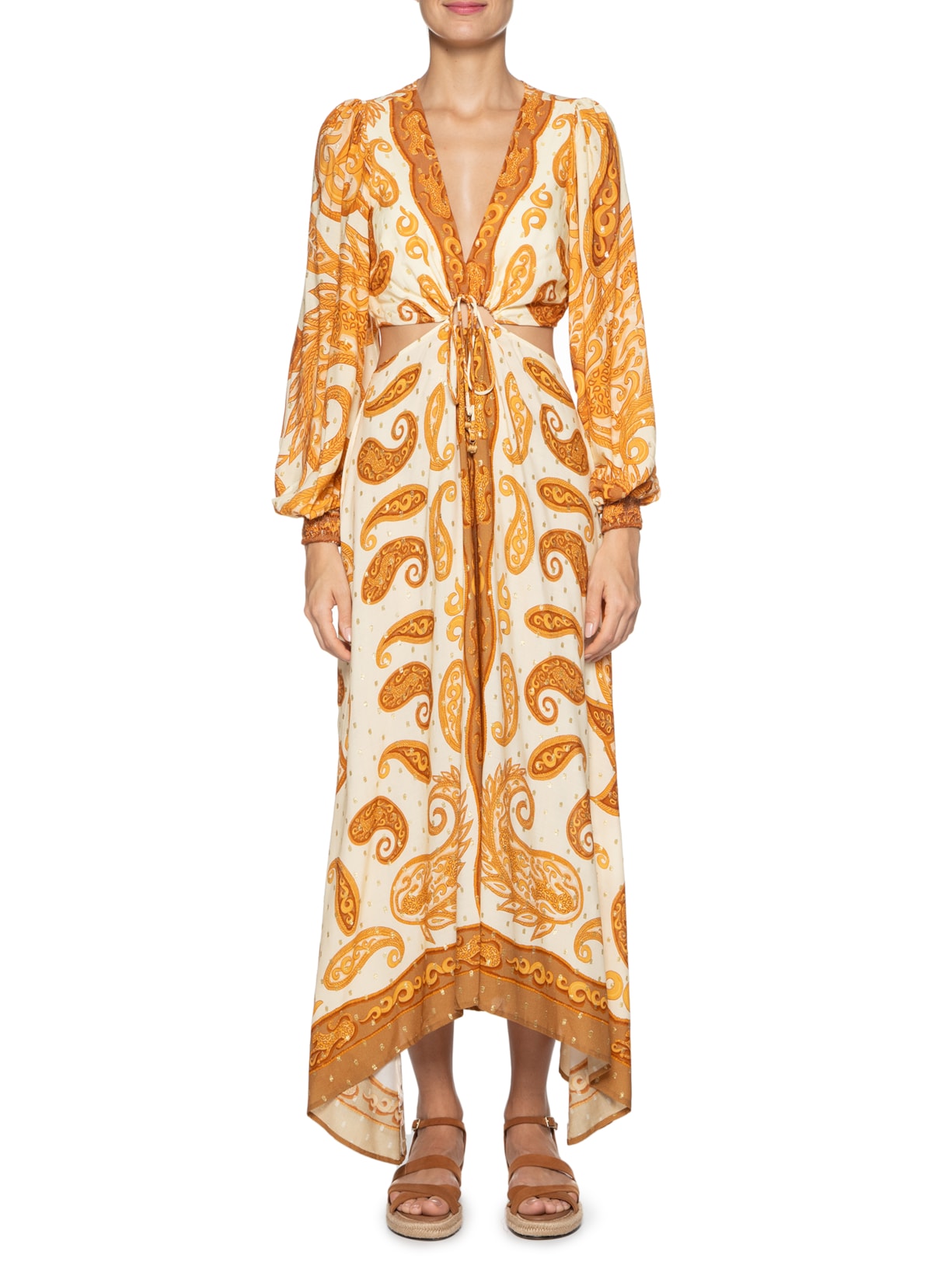 Vestido Midi Lenço Paisley Amarelo Farm