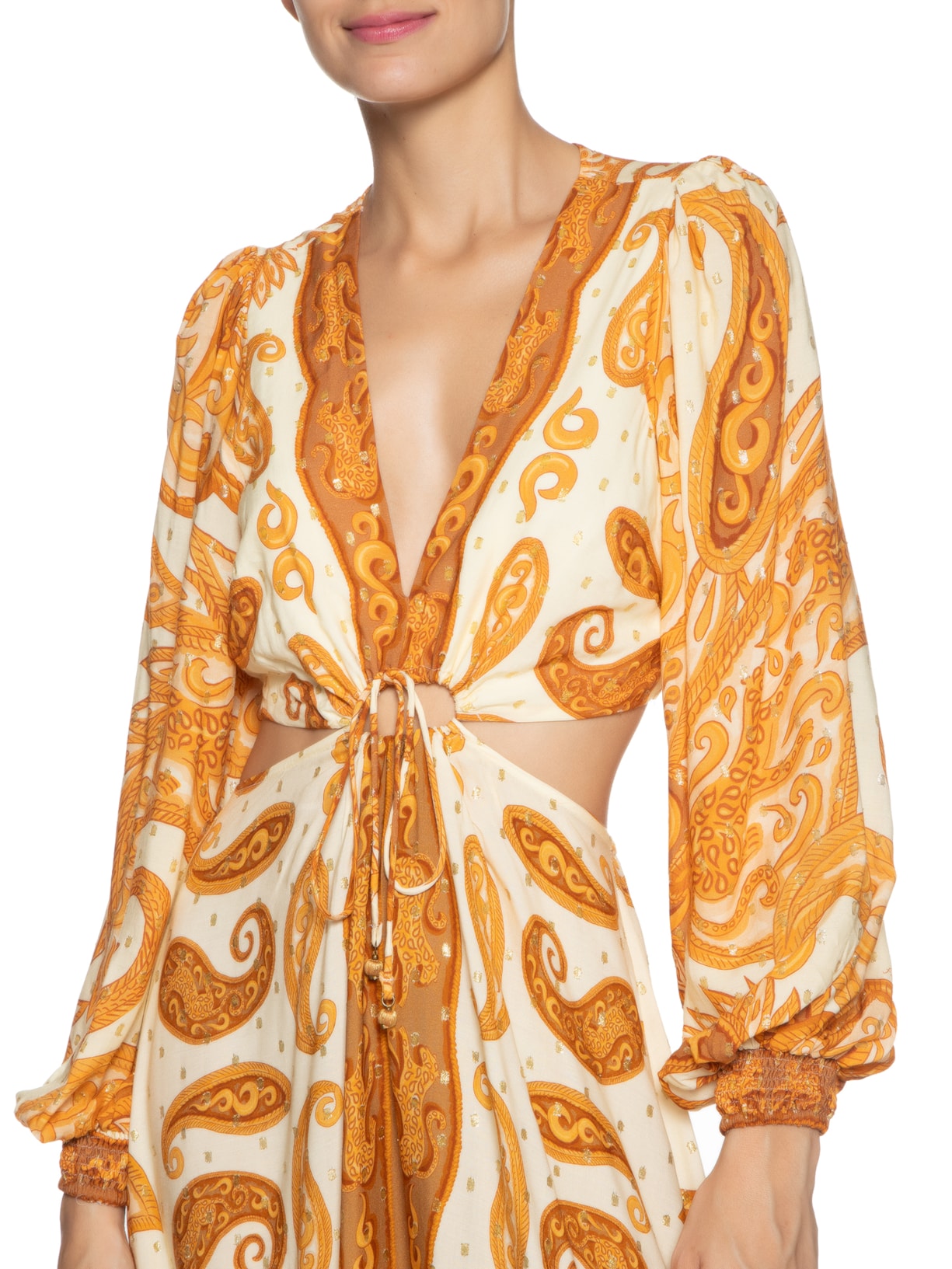 Vestido Midi Lenço Paisley Amarelo Farm