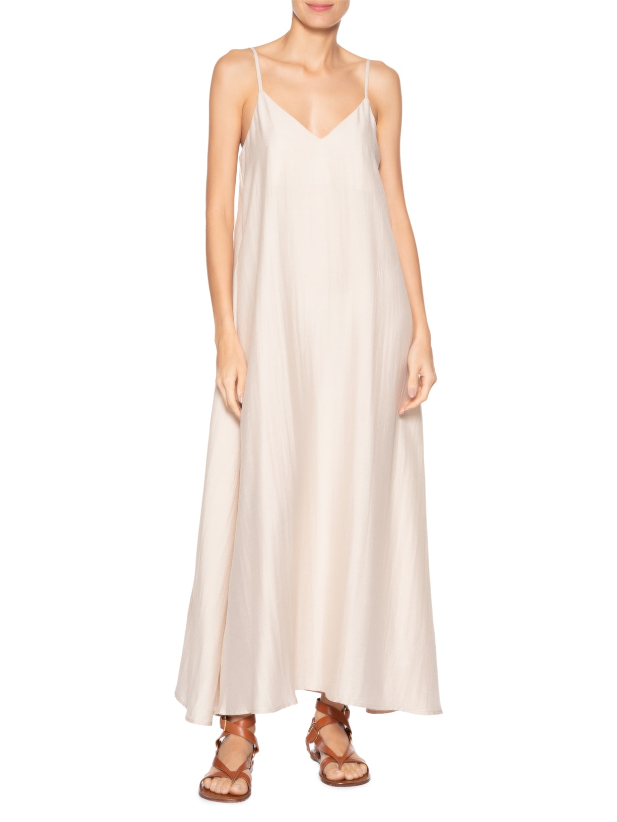 Vestido Midi Leve Alcinha Bege Basiq