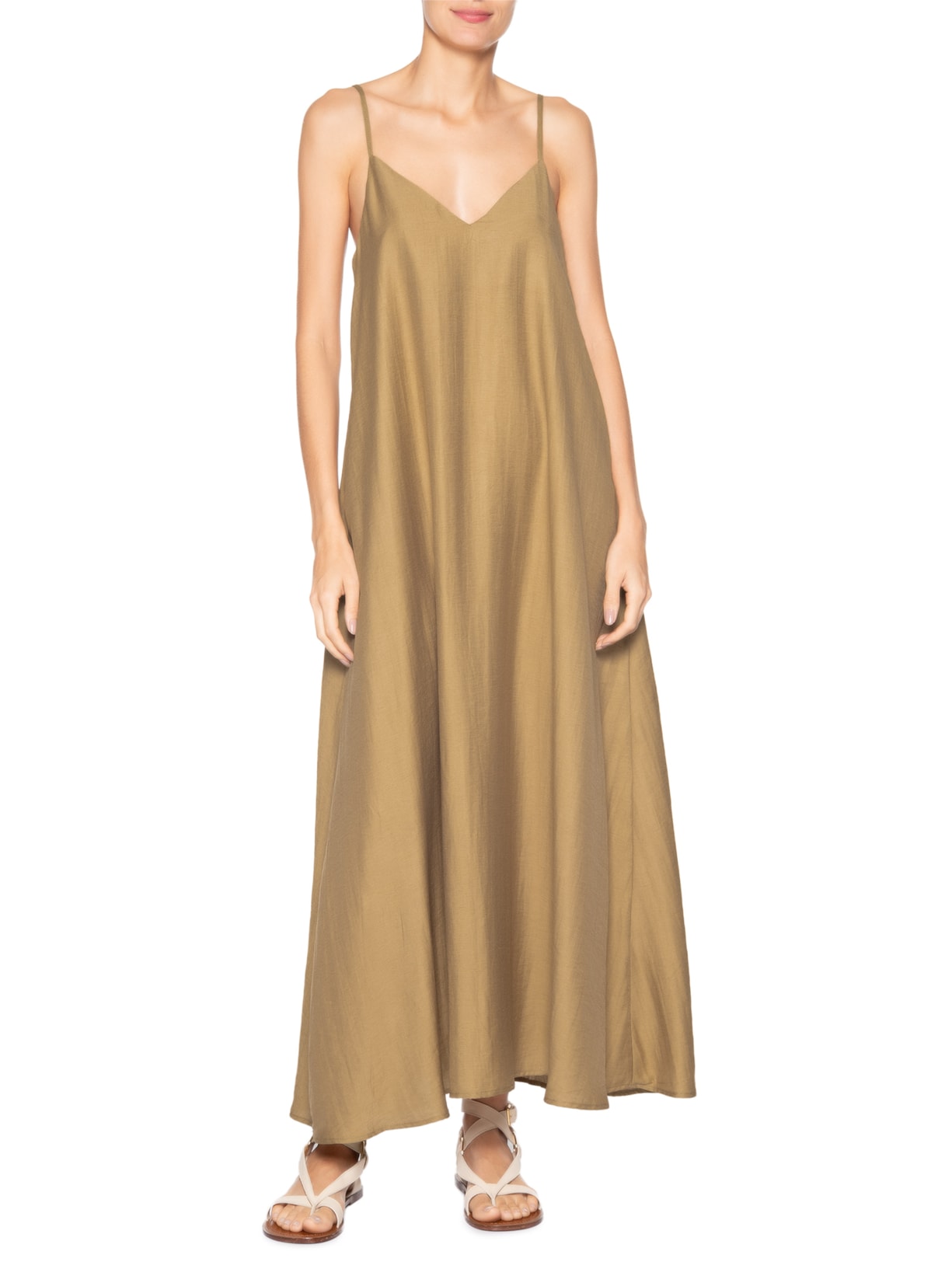 Vestido Midi Leve Alcinha Bege Basiq