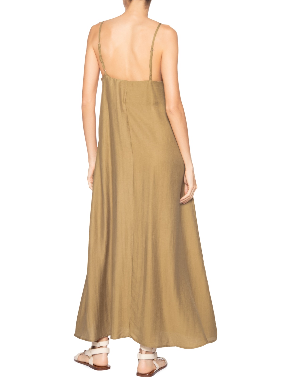 Vestido Midi Leve Alcinha Bege Basiq