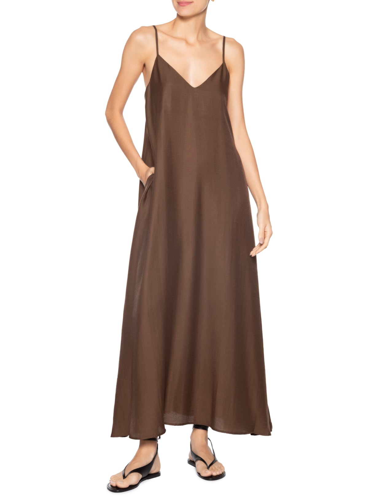 Vestido Midi Leve Alcinha Marrom Basiq