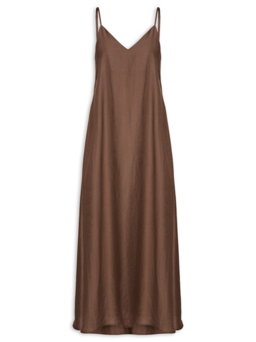 Vestido Midi Leve Alcinha - Marrom
