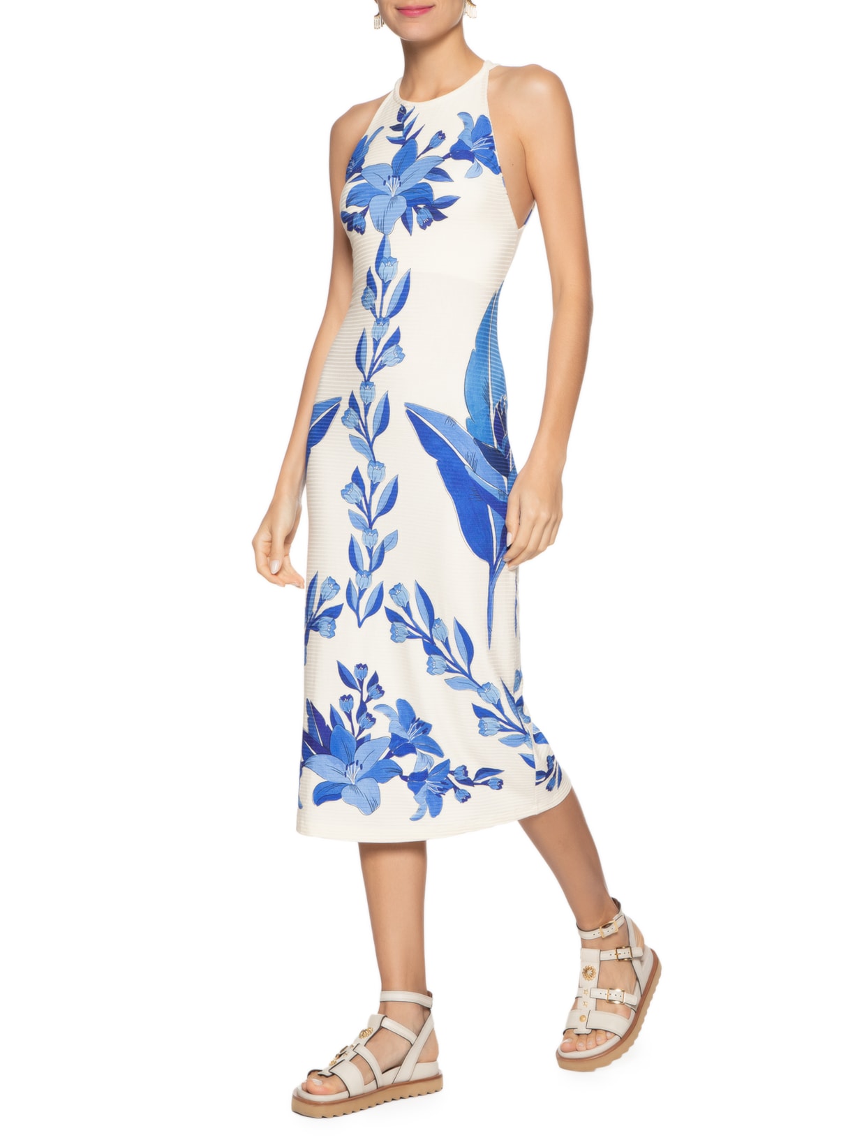 Vestido Midi Leveza Tropical Bege Farm