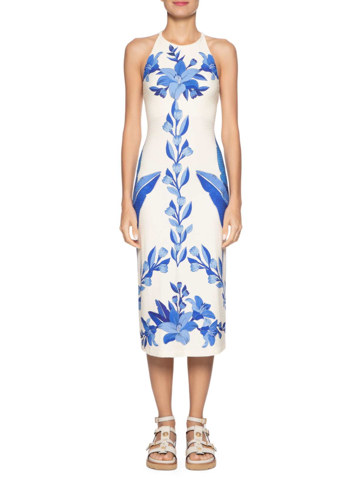 Vestido Midi Leveza Tropical Bege Farm