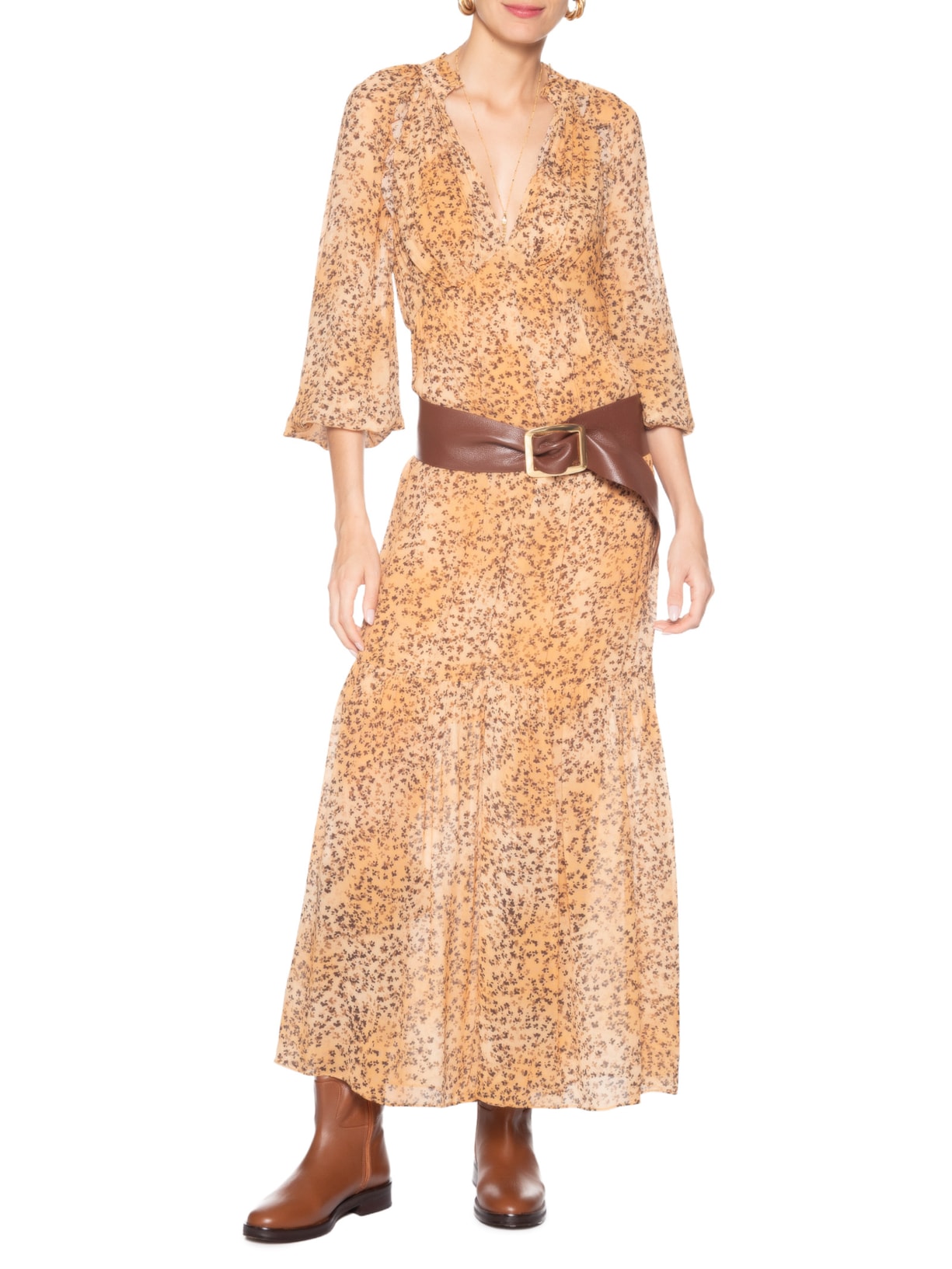 Vestido Midi Liberty Skin Bege Animale