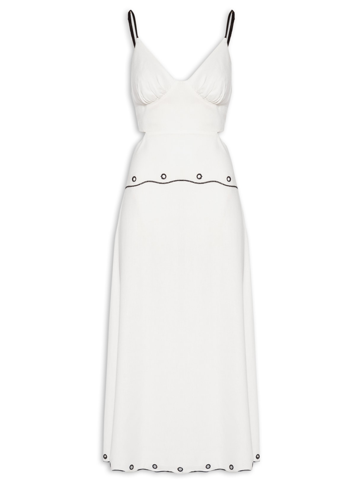 Vestido Midi Linho Bordado Festonê - Off White