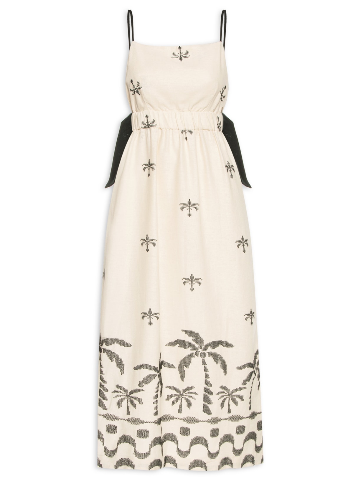 Vestido Midi Linho Bordado Orla - Bege