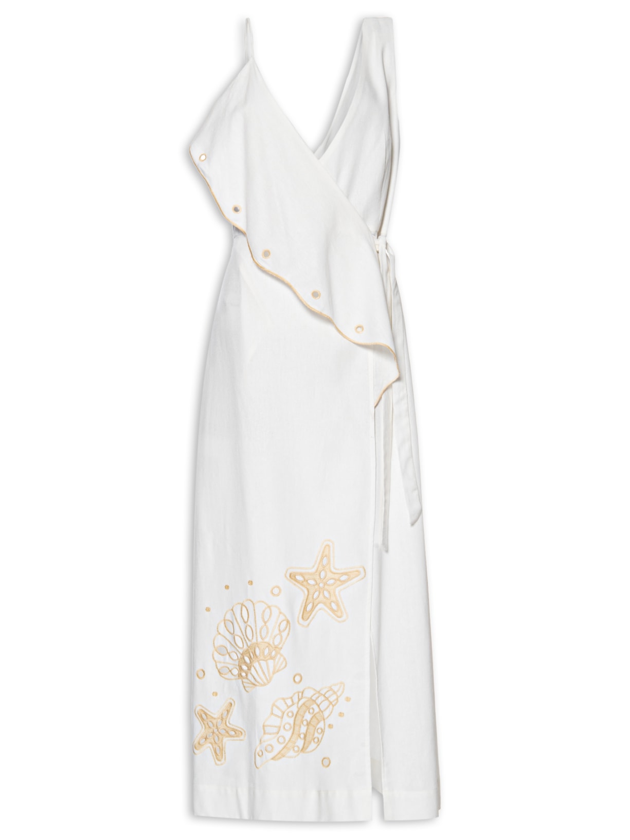 Vestido Midi Linho Bordado Rechilieu - Off White