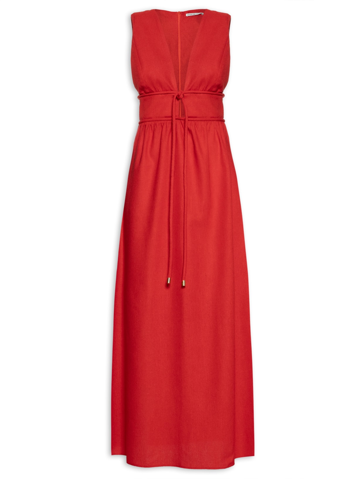 Vestido Midi Linho Cadarço Encapado - Vermelho