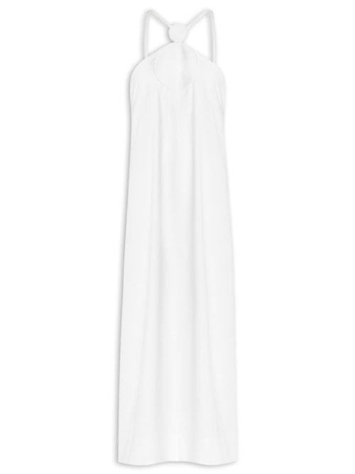 Vestido Midi Linho Decote Bolas - Branco