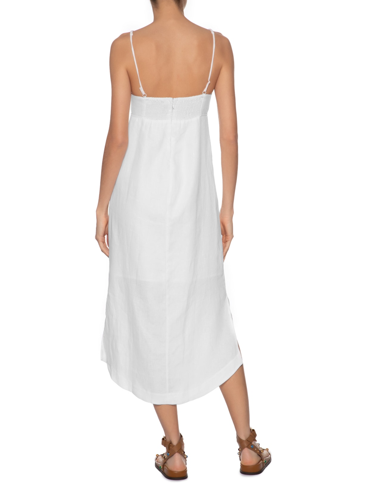 Vestido Midi Linho Decote Metais Branco Maria Filó