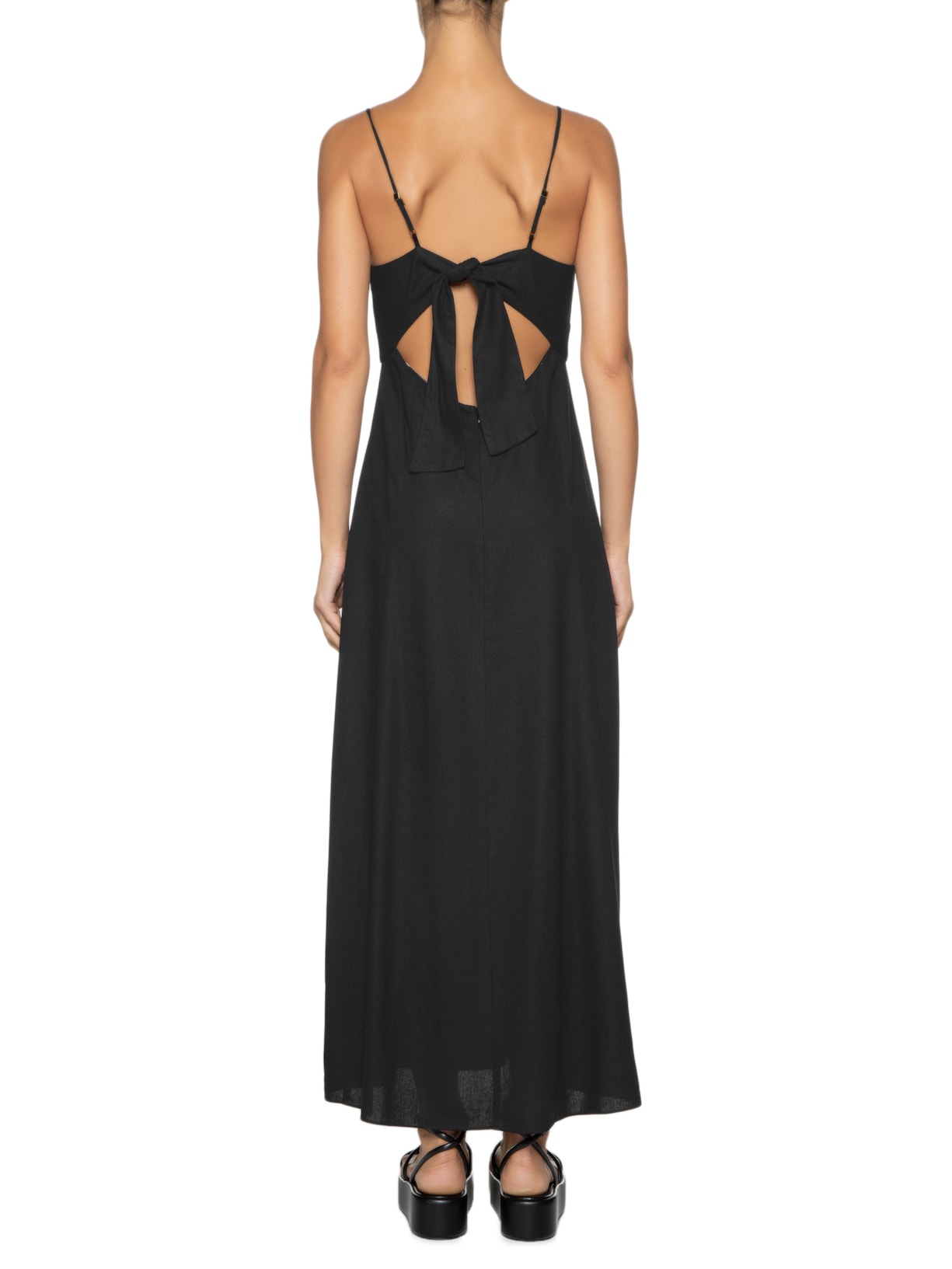 Vestido Midi Linho Detalhe Metal Preto Dress To